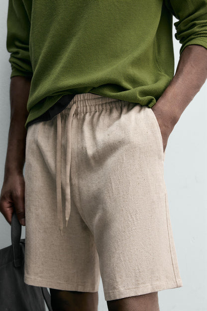 CALÇÕES BERMUDA RELAXED FIT VISCOSE-LINHO