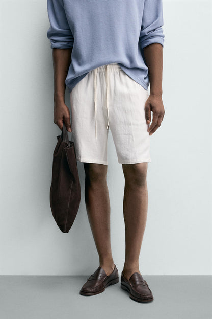 CALÇÕES BERMUDA RELAXED FIT VISCOSE-LINHO