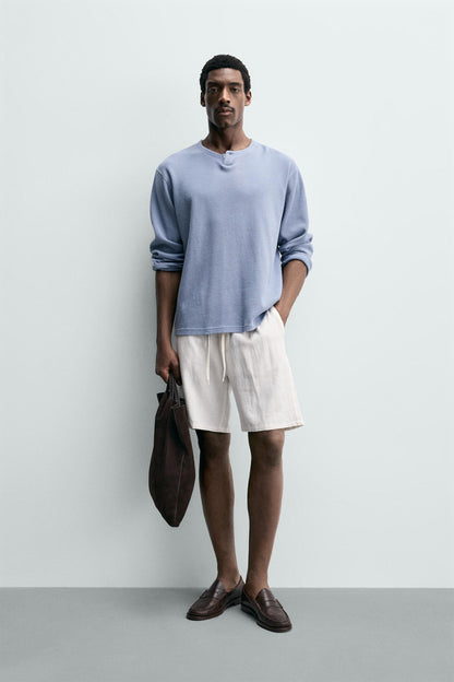 CALÇÕES BERMUDA RELAXED FIT VISCOSE-LINHO