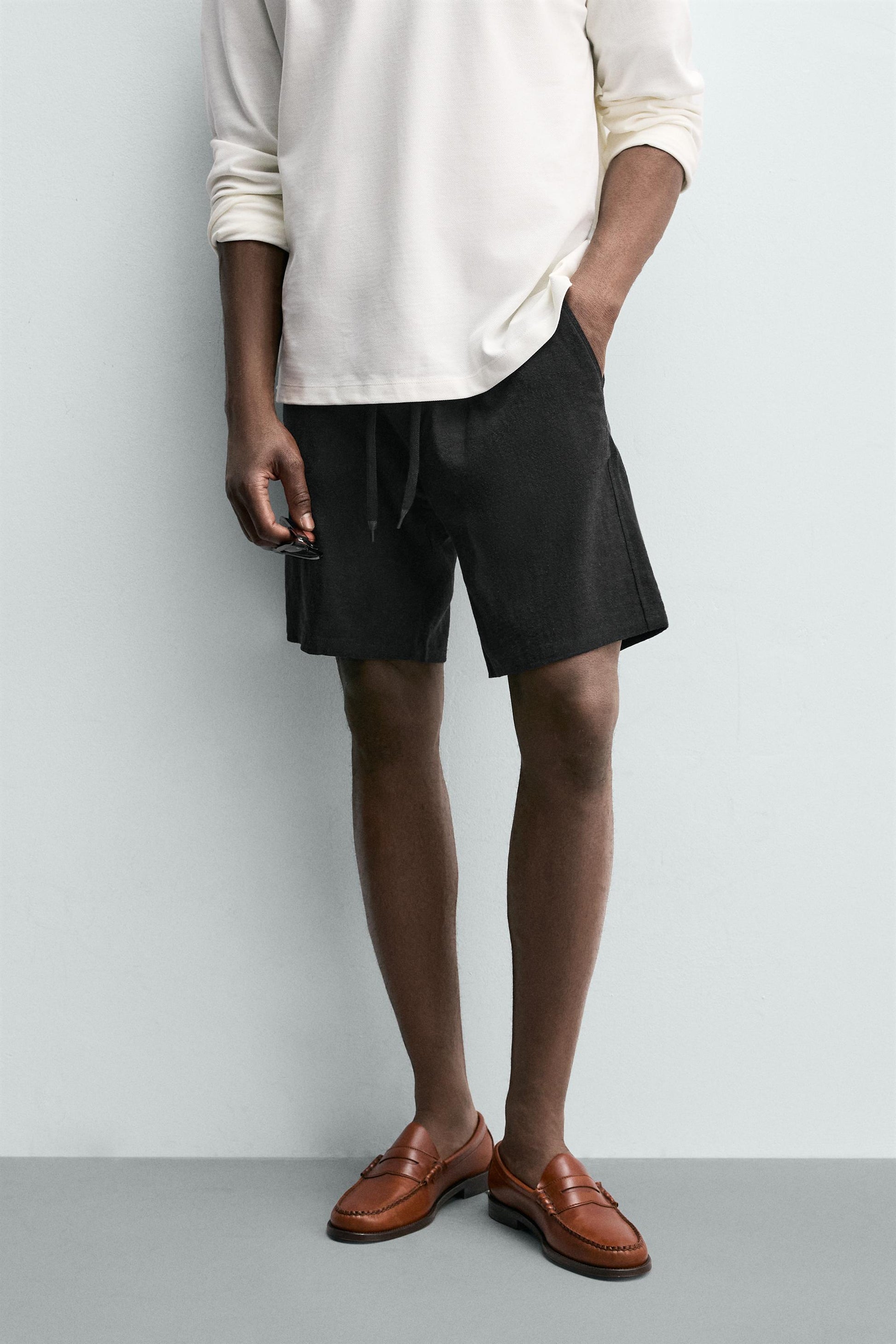 CALÇÕES BERMUDA RELAXED FIT VISCOSE-LINHO