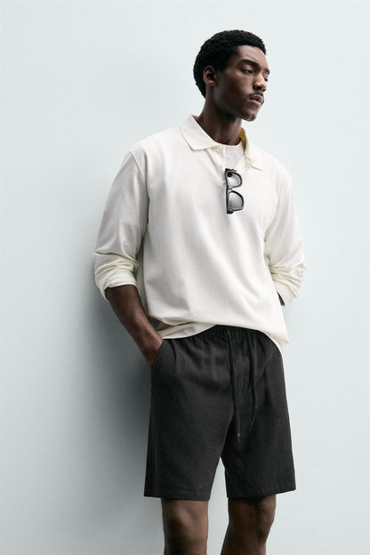 CALÇÕES BERMUDA RELAXED FIT VISCOSE-LINHO