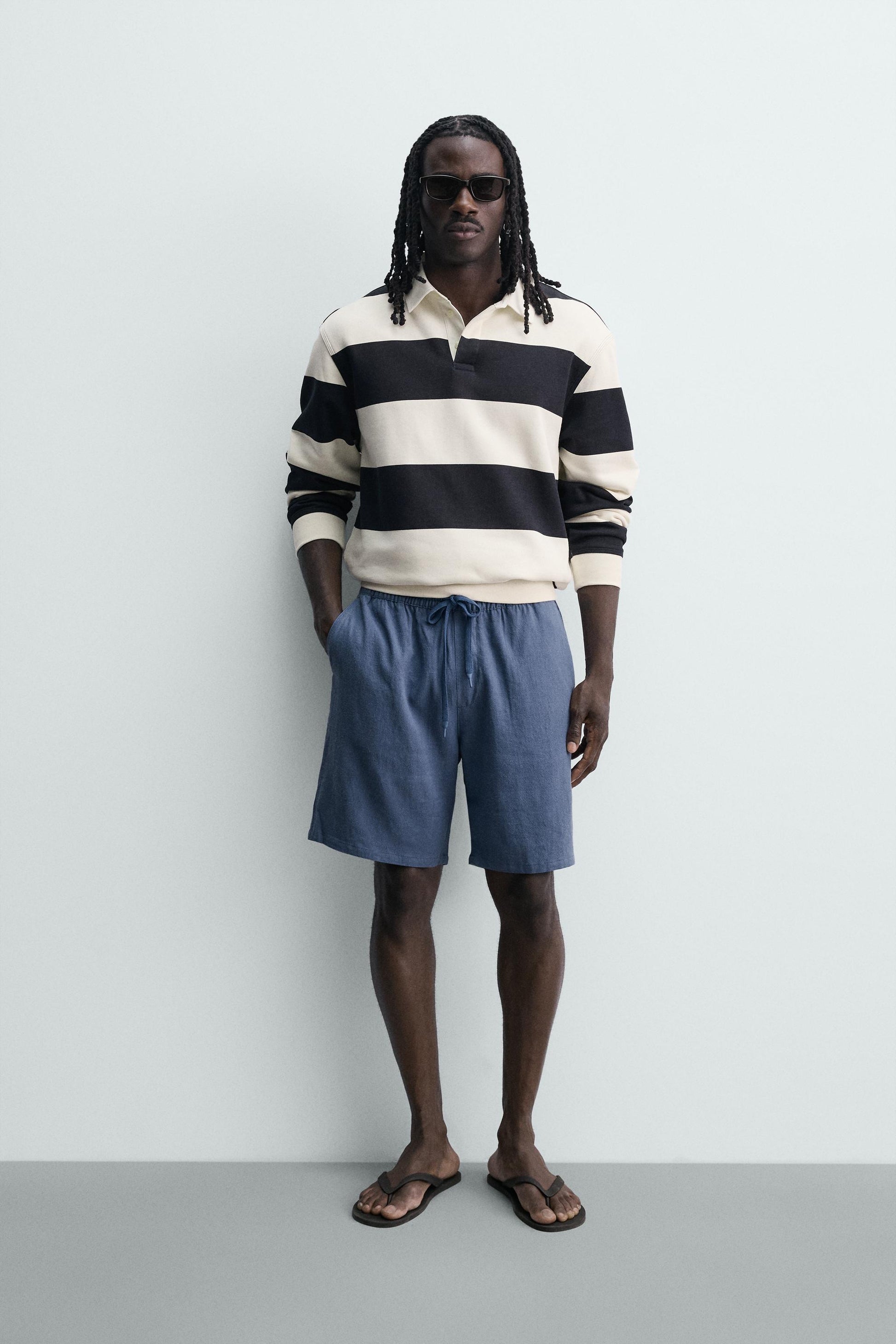 CALÇÕES BERMUDA RELAXED FIT VISCOSE-LINHO
