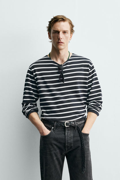 T-SHIRT JACQUARD ÀS RISCAS AARON LEVINE X ZARA