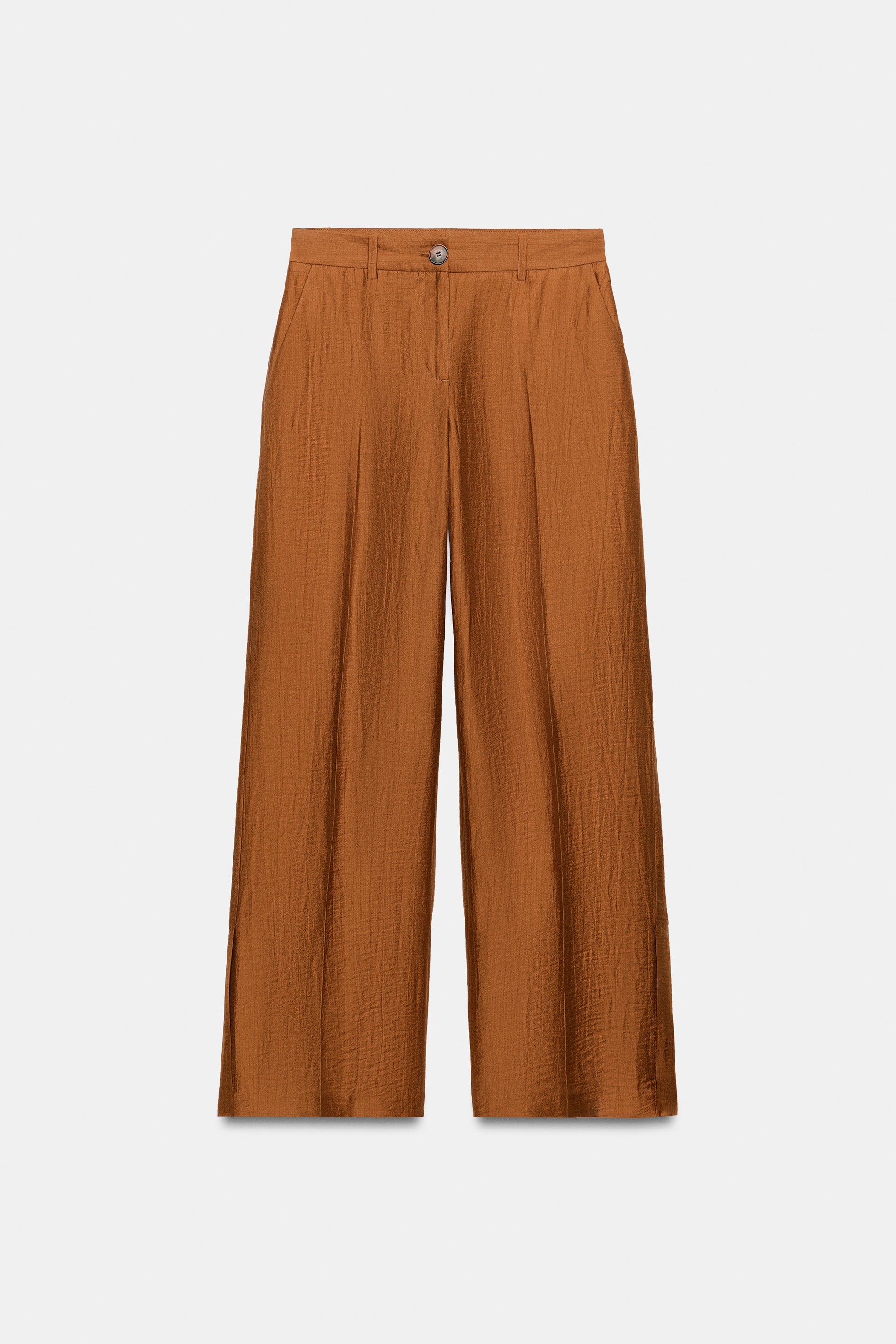 CALÇAS FLUIDAS DE LINHO COM ABERTURAS NA BAINHA - Caril