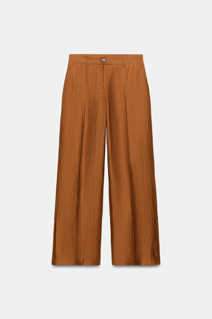 CALÇAS FLUIDAS DE LINHO COM ABERTURAS NA BAINHA - Caril
