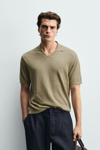POLO DE MALHA REGULAR FIT ALGODÃO-LINHO