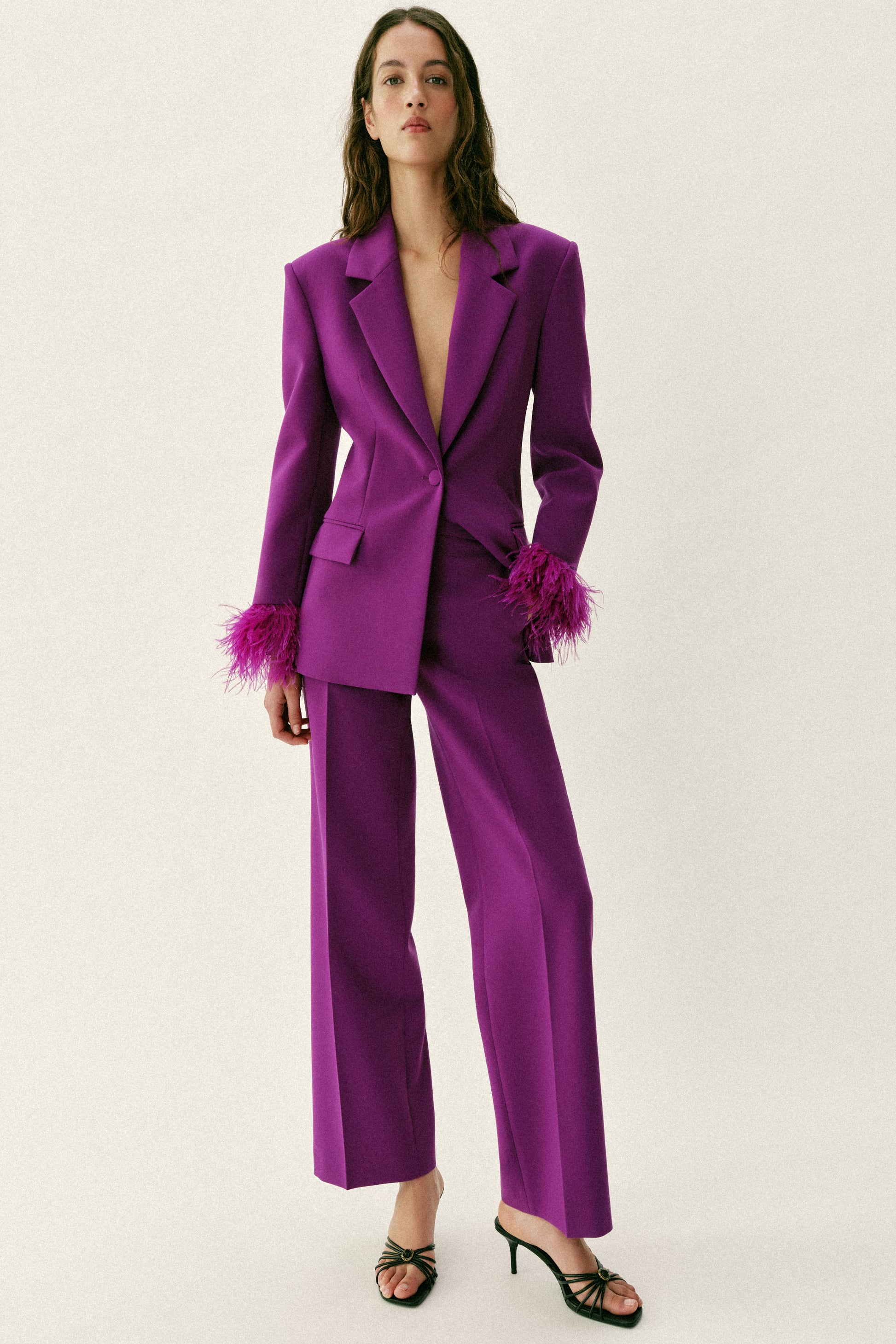 BLAZER OMBREIRAS PUNHO DE PLUMAS - Púrpura