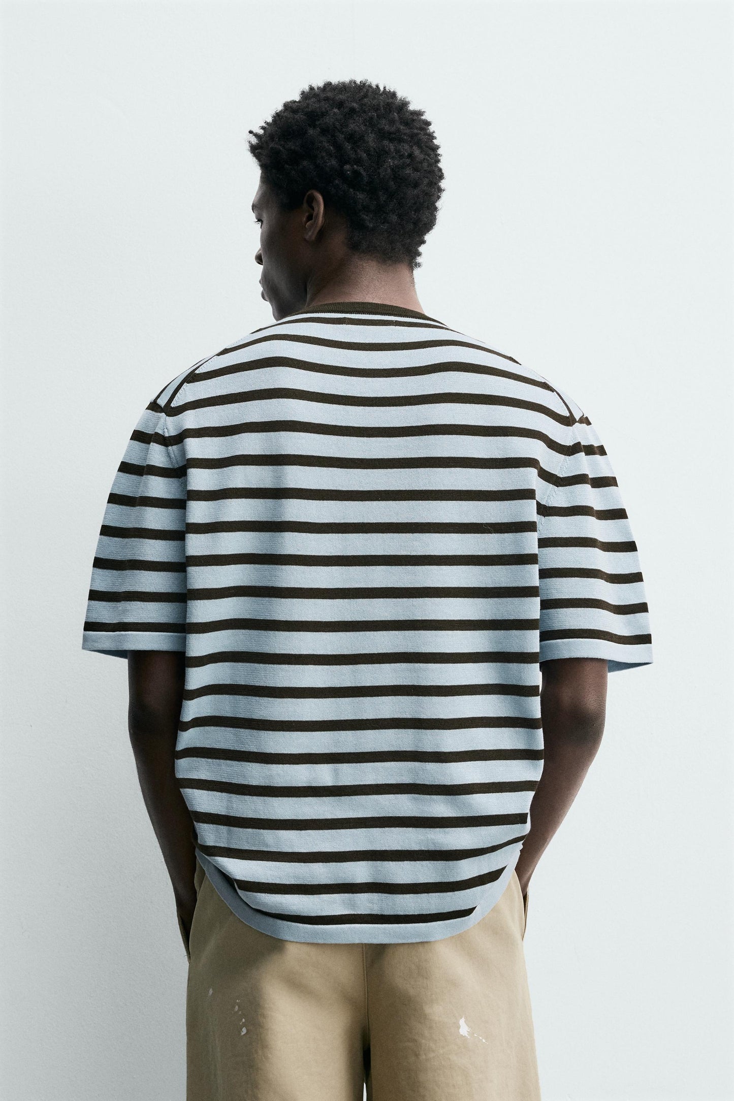T-SHIRT DE MALHA DE ALGODÃO ÀS RISCAS