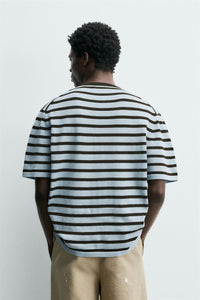 T-SHIRT DE MALHA DE ALGODÃO ÀS RISCAS