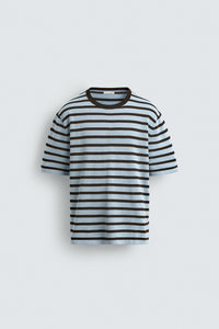 T-SHIRT DE MALHA DE ALGODÃO ÀS RISCAS
