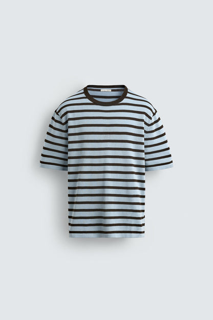T-SHIRT DE MALHA DE ALGODÃO ÀS RISCAS