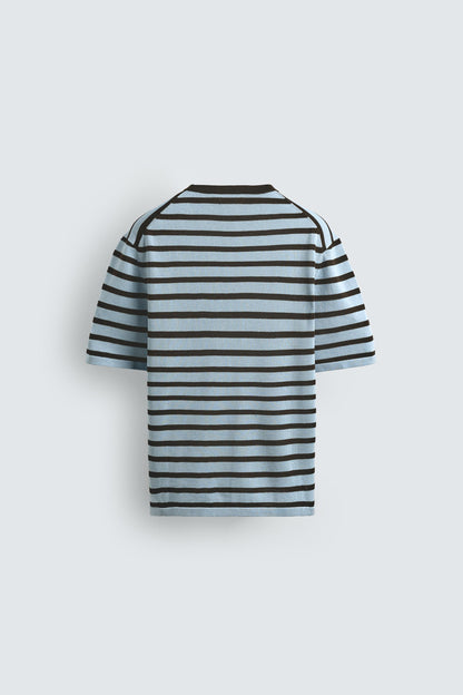 T-SHIRT DE MALHA DE ALGODÃO ÀS RISCAS
