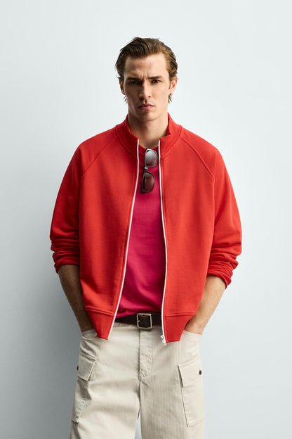 SWEATSHIRT RELAX FIT COM ZIP EM CONTRASTE