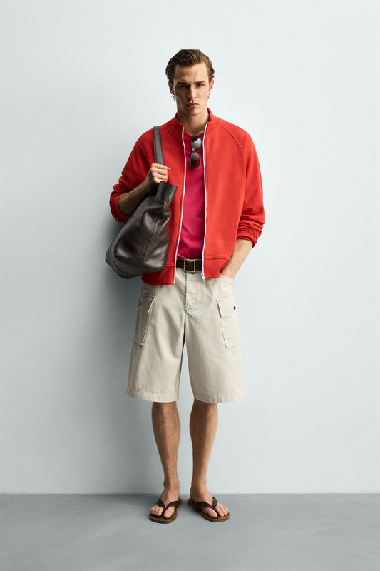 SWEATSHIRT RELAX FIT COM ZIP EM CONTRASTE