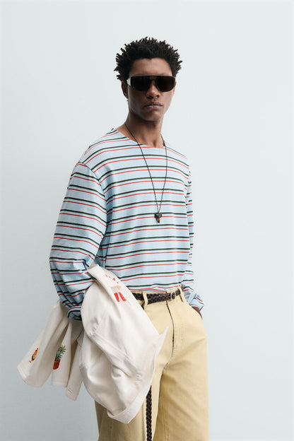 T-SHIRT JACQUARD ÀS RISCAS