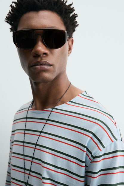 T-SHIRT JACQUARD ÀS RISCAS