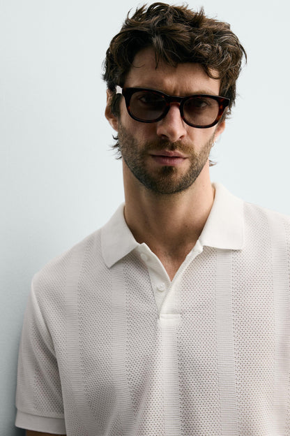 POLO REGULAR FIT JACQUARD ÀS RISCAS