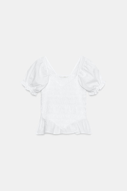TOP COMBINADO COM FRANZIDOS - Branco