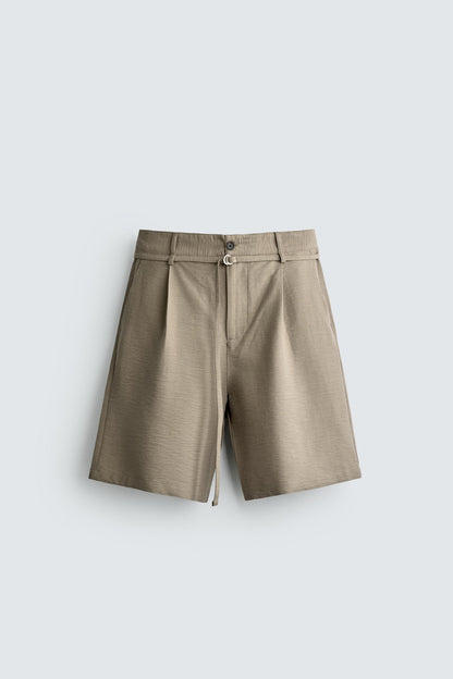 CALÇÕES BERMUDA RELAXED FIT COM PREGAS E CINTO