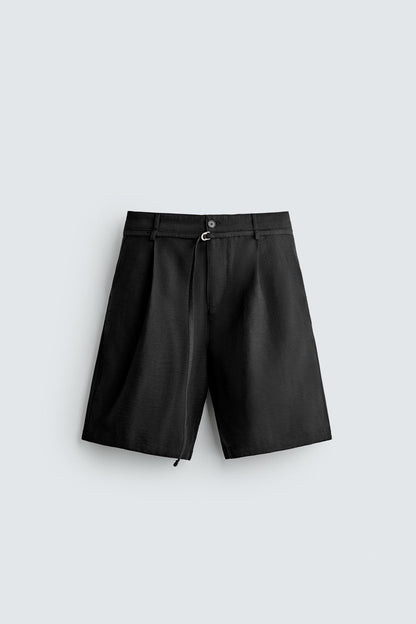 CALÇÕES BERMUDA RELAXED FIT COM PREGAS E CINTO