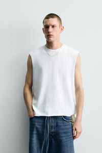 T-SHIRT DE ALÇAS EM MALHA DE ALGODÃO
