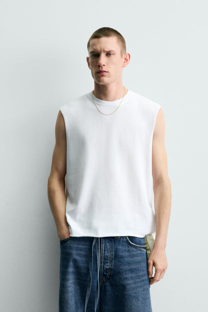 T-SHIRT DE ALÇAS EM MALHA DE ALGODÃO