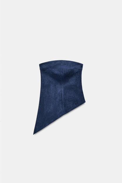 TOP ASSIMÉTRICO COM EFEITO DE CAMURÇA - Azul-médio