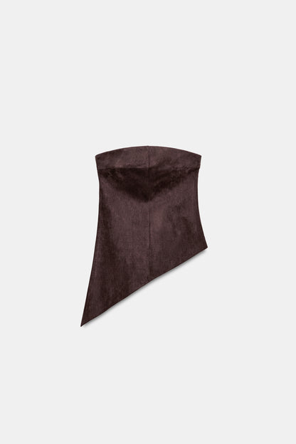 TOP ASSIMÉTRICO COM EFEITO DE CAMURÇA - Castanho-chocolate