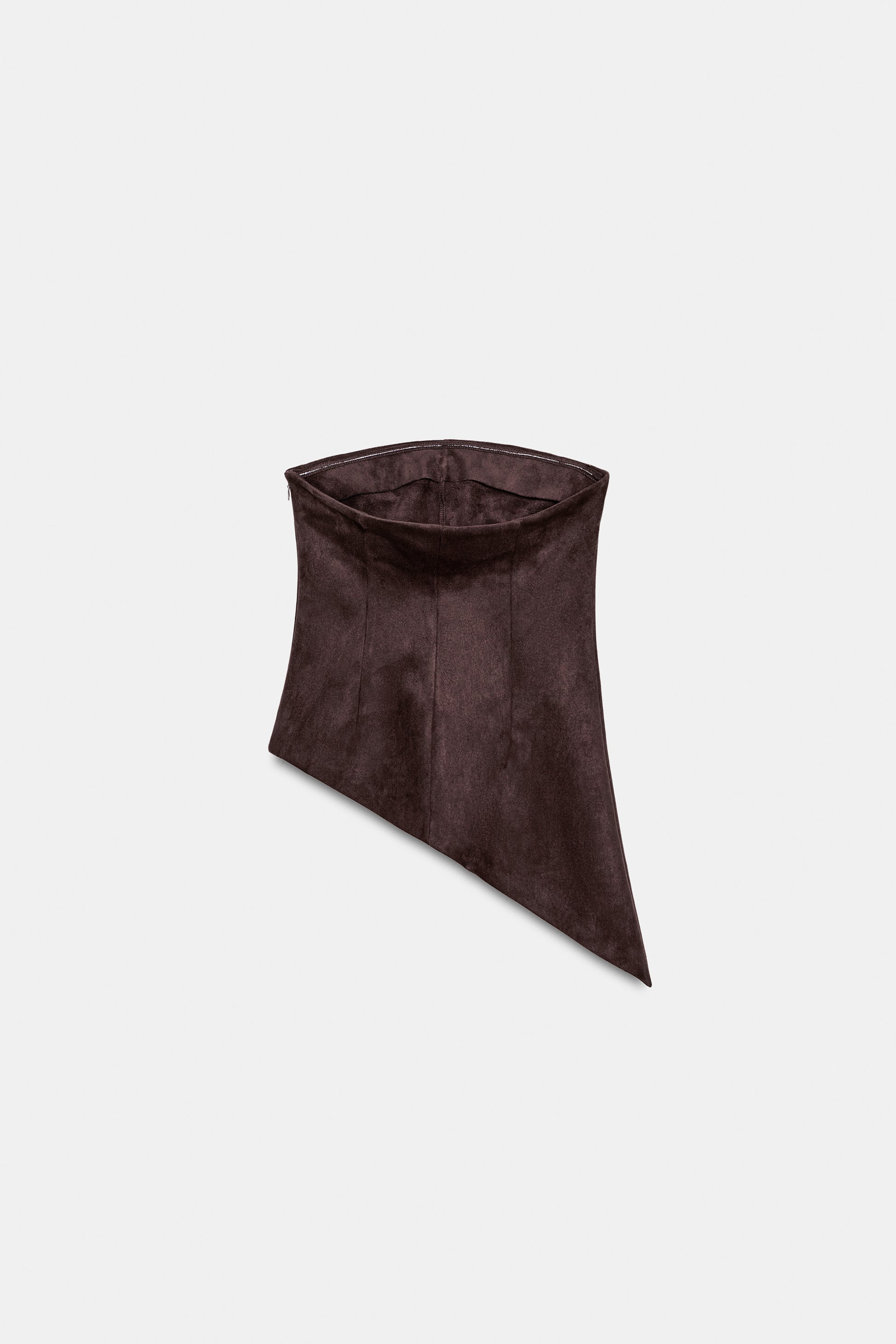 TOP ASSIMÉTRICO COM EFEITO DE CAMURÇA - Castanho-chocolate