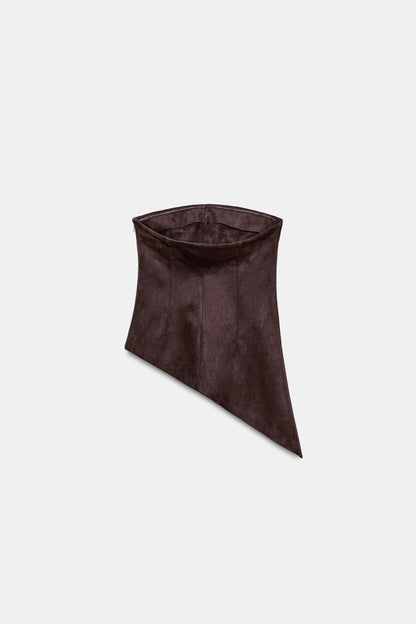 TOP ASSIMÉTRICO COM EFEITO DE CAMURÇA - Castanho-chocolate