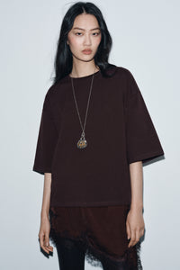 T-SHIRT COMBINADA COM RENDA - Chocolate