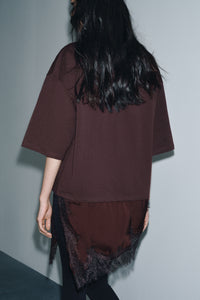 T-SHIRT COMBINADA COM RENDA - Chocolate