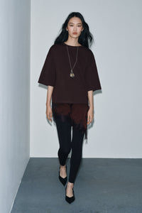 T-SHIRT COMBINADA COM RENDA - Chocolate