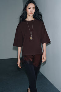 T-SHIRT COMBINADA COM RENDA - Chocolate