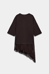 T-SHIRT COMBINADA COM RENDA - Chocolate