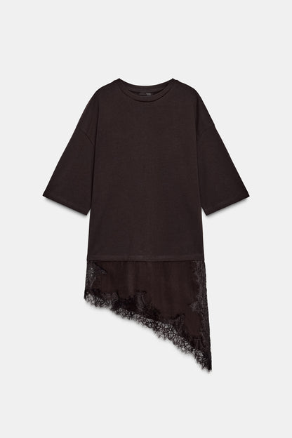T-SHIRT COMBINADA COM RENDA - Chocolate