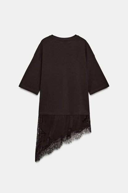 T-SHIRT COMBINADA COM RENDA - Chocolate