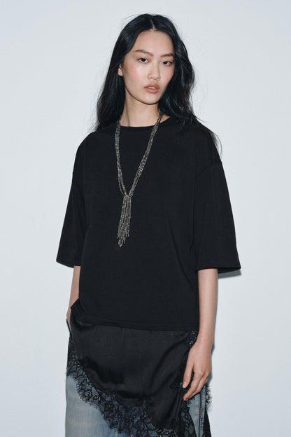 T-SHIRT COMBINADA COM RENDA - Preto