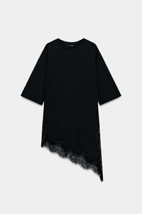T-SHIRT COMBINADA COM RENDA - Preto