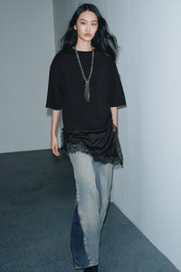 T-SHIRT COMBINADA COM RENDA - Preto