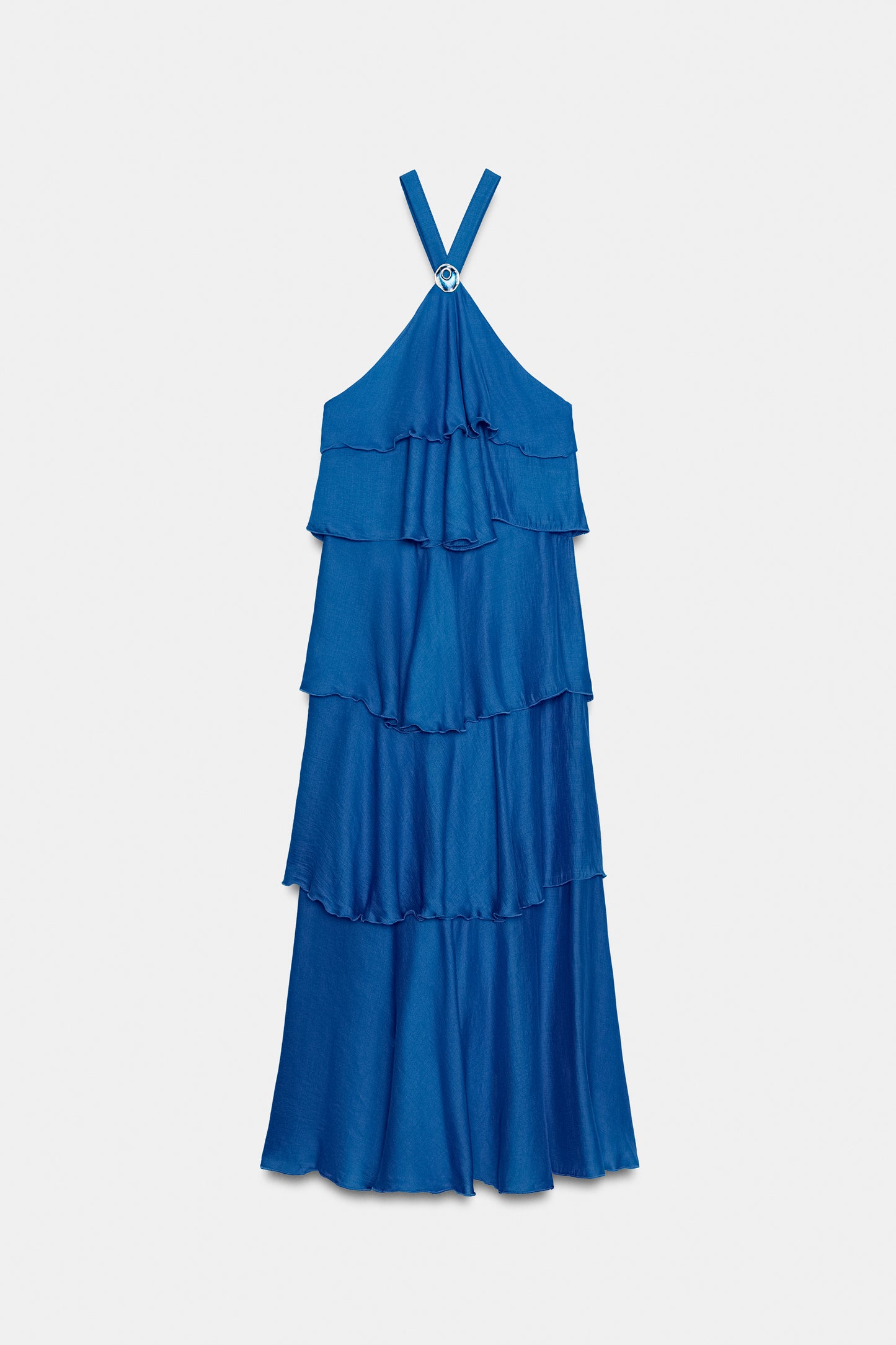 VESTIDO COMPRIDO COM FOLHOS - Cobalto