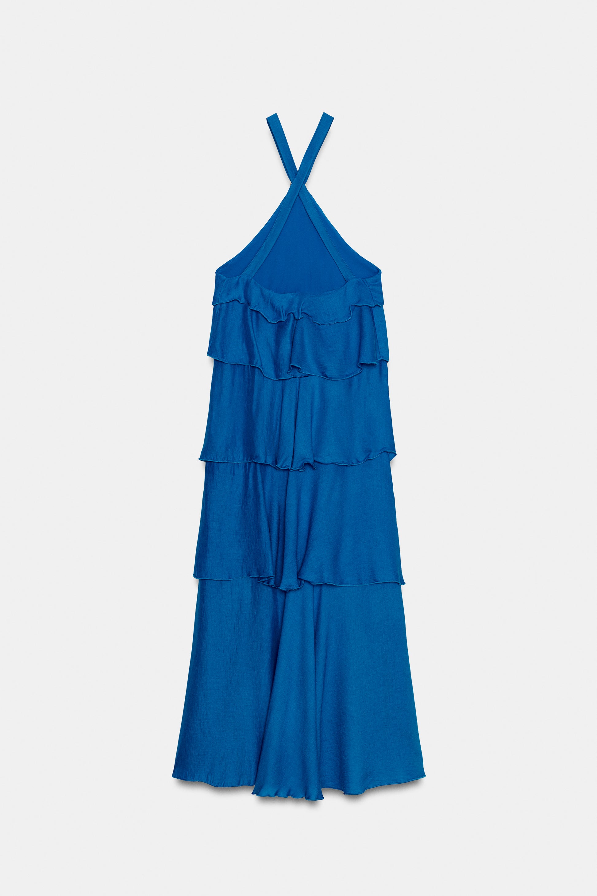 VESTIDO COMPRIDO COM FOLHOS - Cobalto