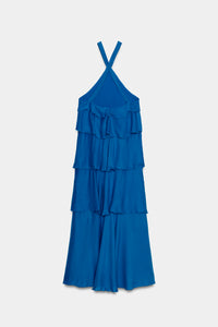 VESTIDO COMPRIDO COM FOLHOS - Cobalto