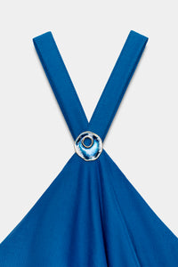 VESTIDO COMPRIDO COM FOLHOS - Cobalto