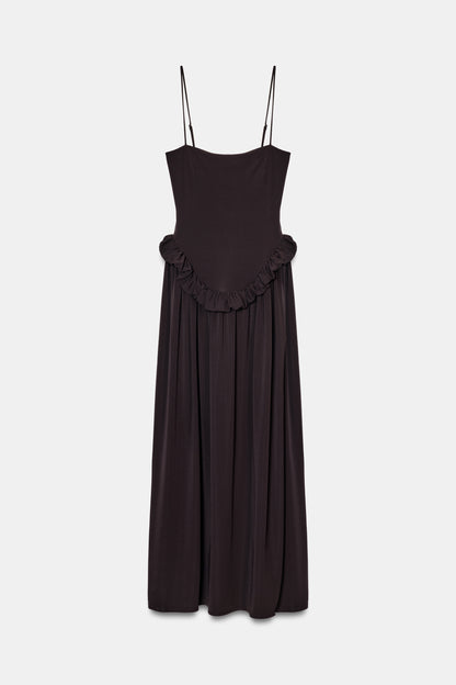 VESTIDO PEPLO VOLUME - Castanho-escuro