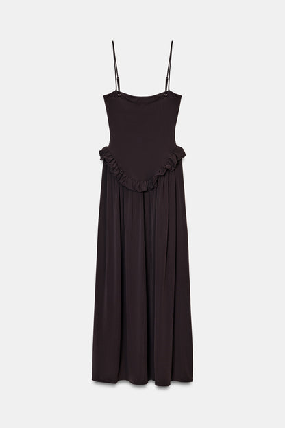 VESTIDO PEPLO VOLUME - Castanho-escuro