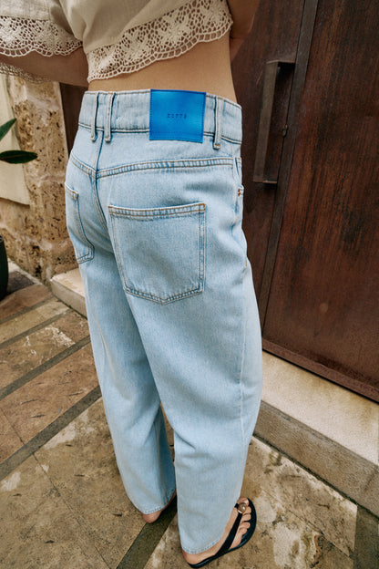 JEANS Z1975 PERNA LARGA CINTURA MÉDIA COM PREGA - Azul-claro