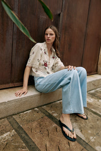 JEANS Z1975 PERNA LARGA CINTURA MÉDIA COM PREGA - Azul-claro