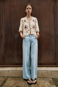 JEANS Z1975 PERNA LARGA CINTURA MÉDIA COM PREGA - Azul-claro