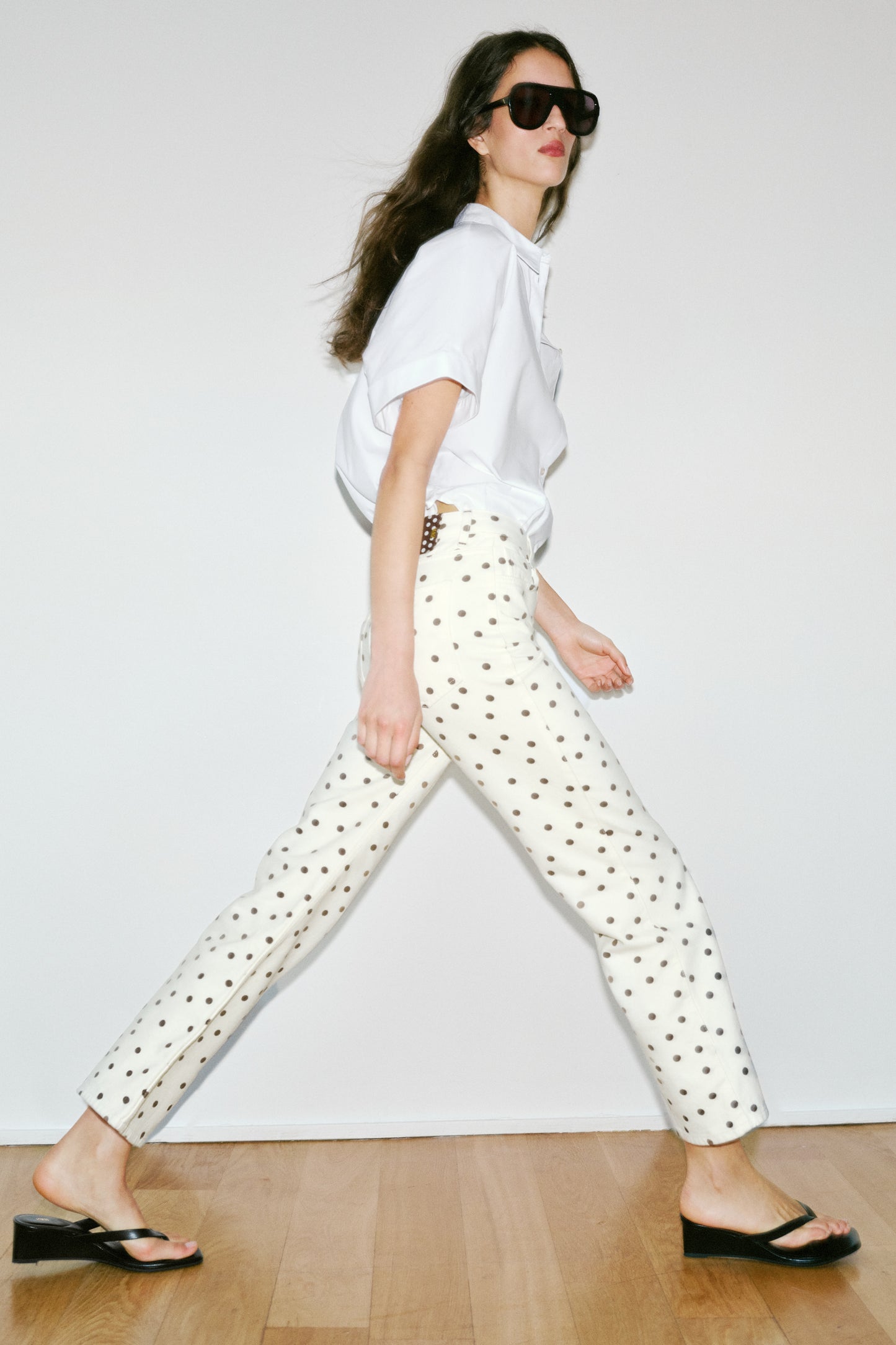 JEANS Z1975 MINI BOCA DE SINO CINTURA MÉDIA BOLINHAS - Branco-marfim